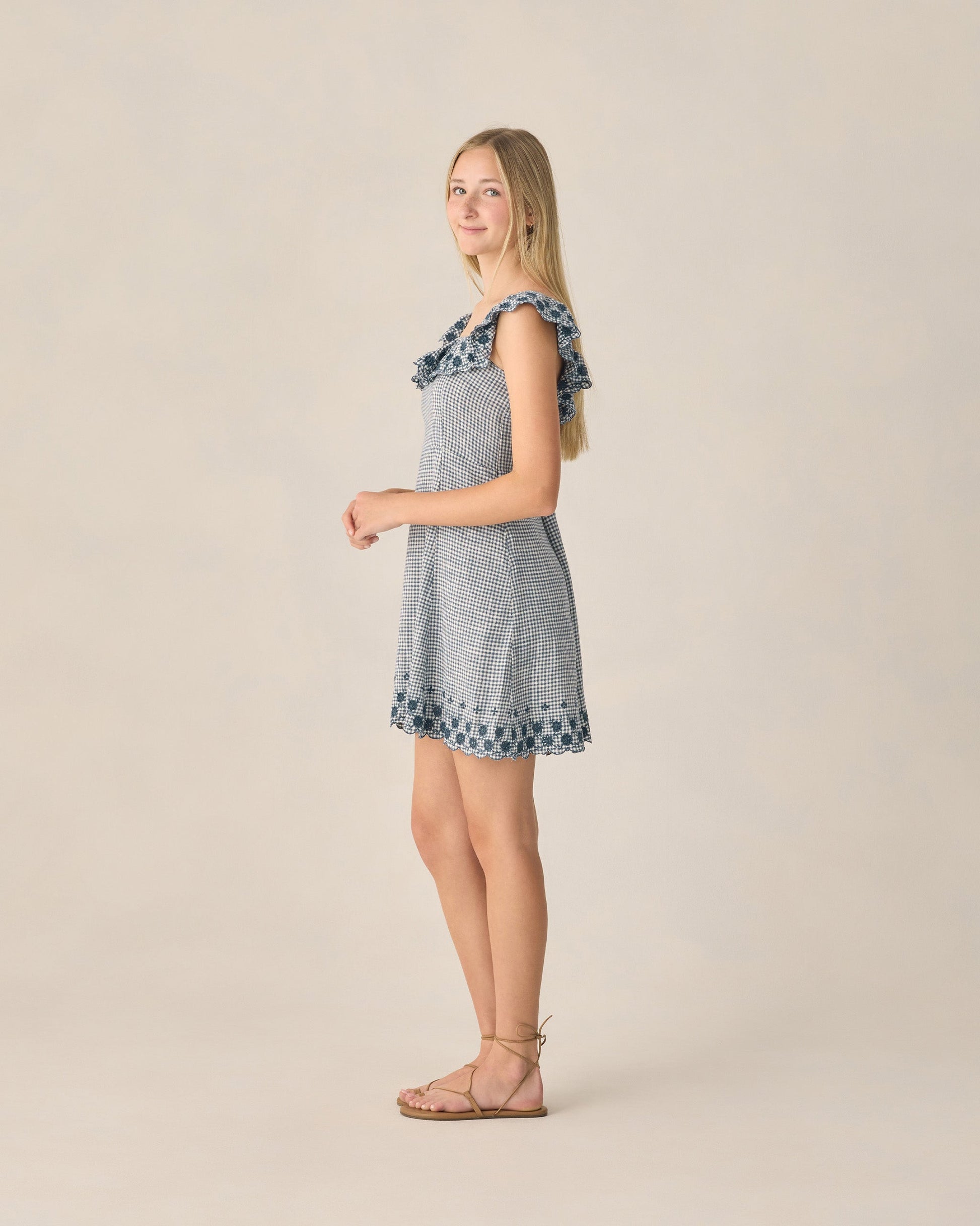 Teen Bianca Mini Dress Marine Gingham