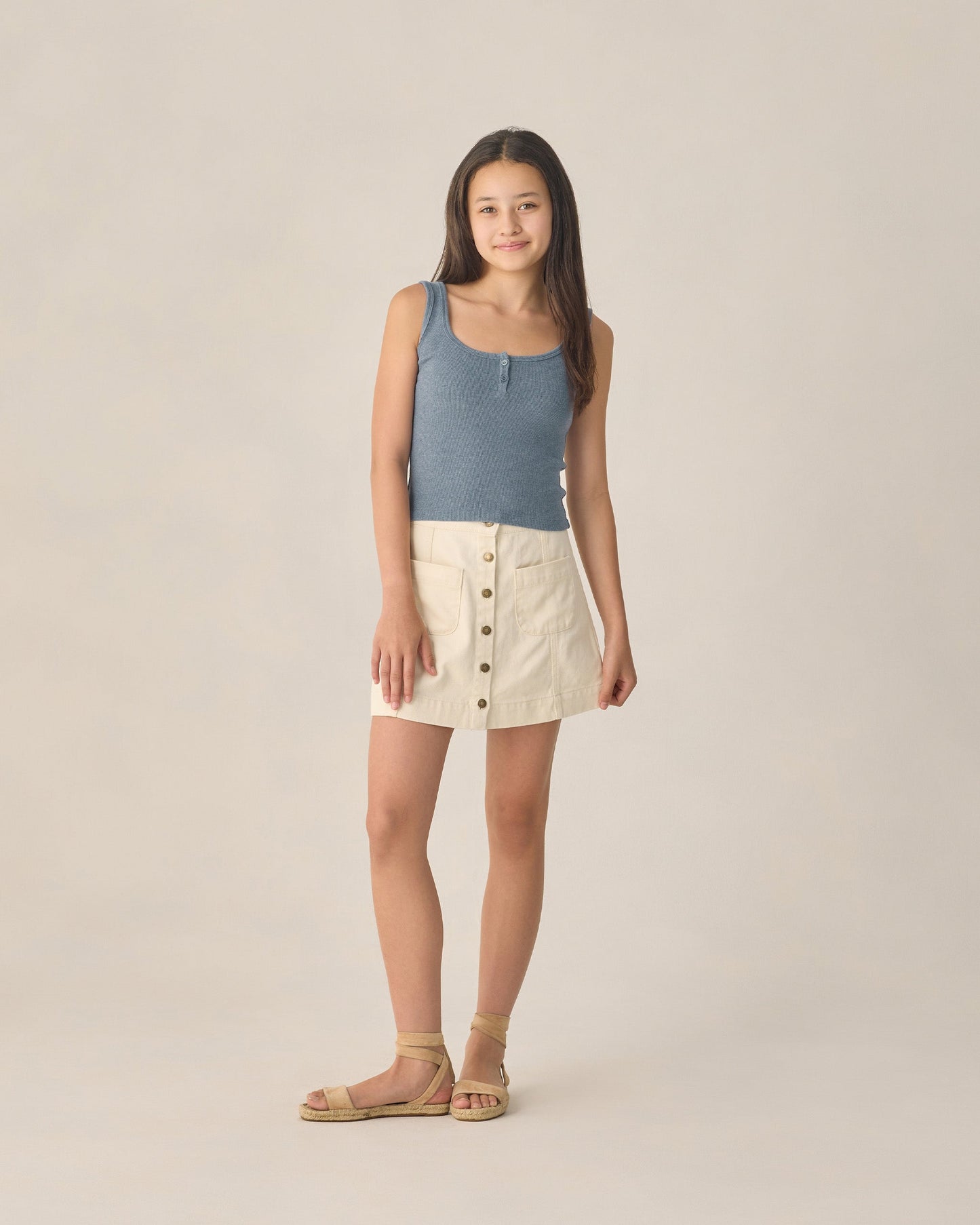 Teen Ribbed Tank Heathered Marine