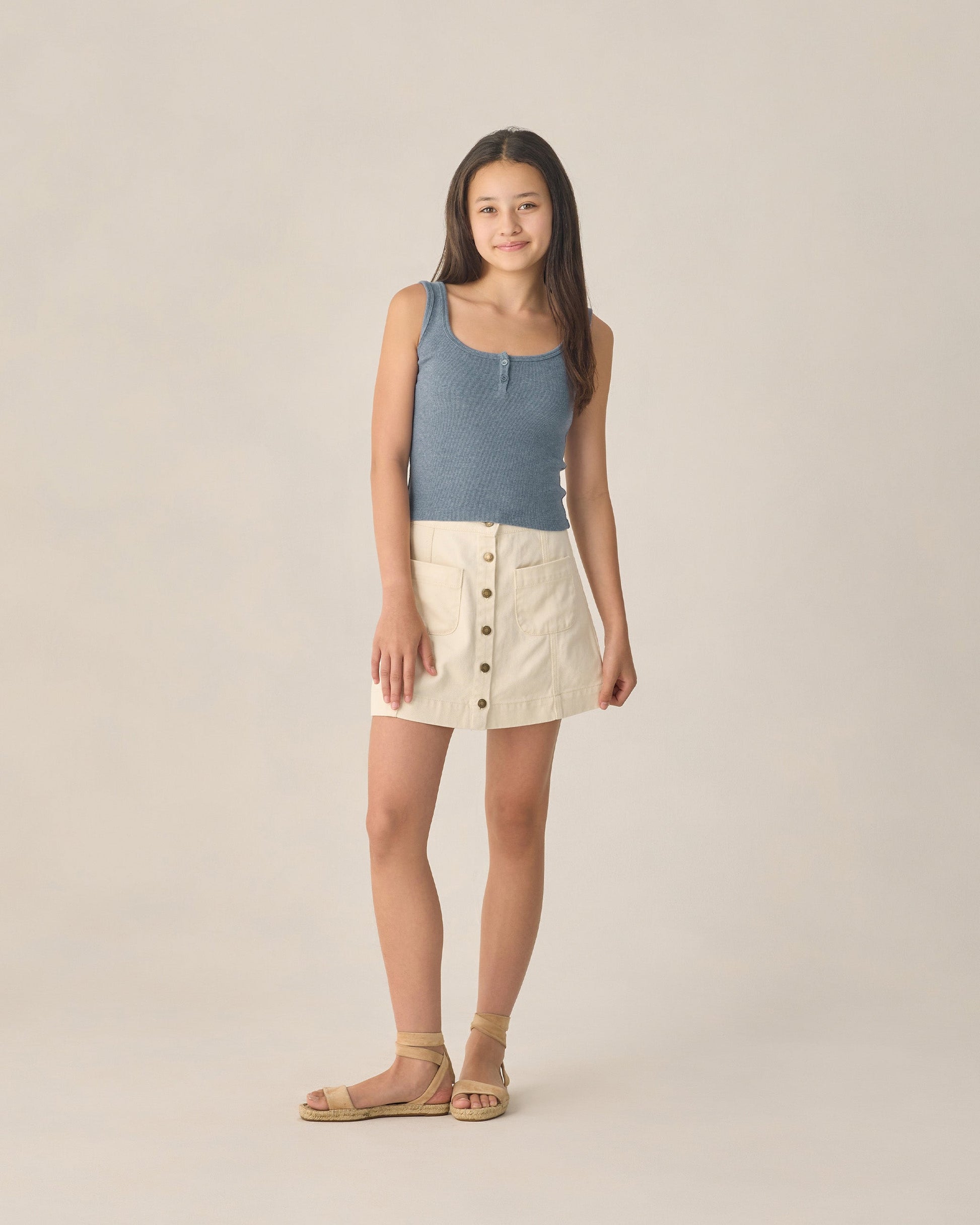 Teen Ribbed Tank Heathered Marine
