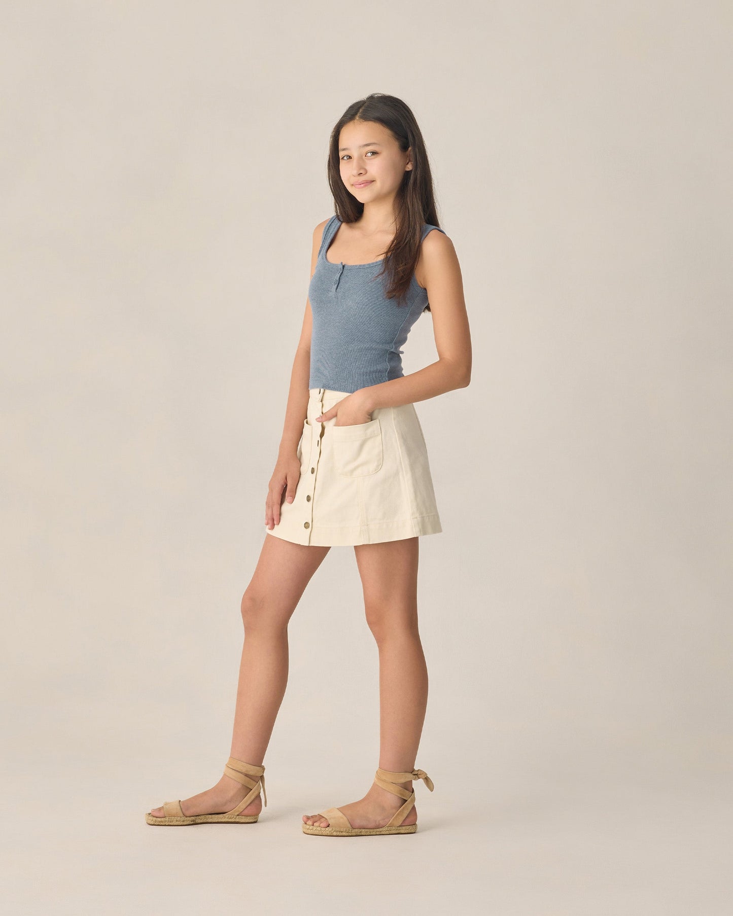 Teen Ribbed Tank Heathered Marine