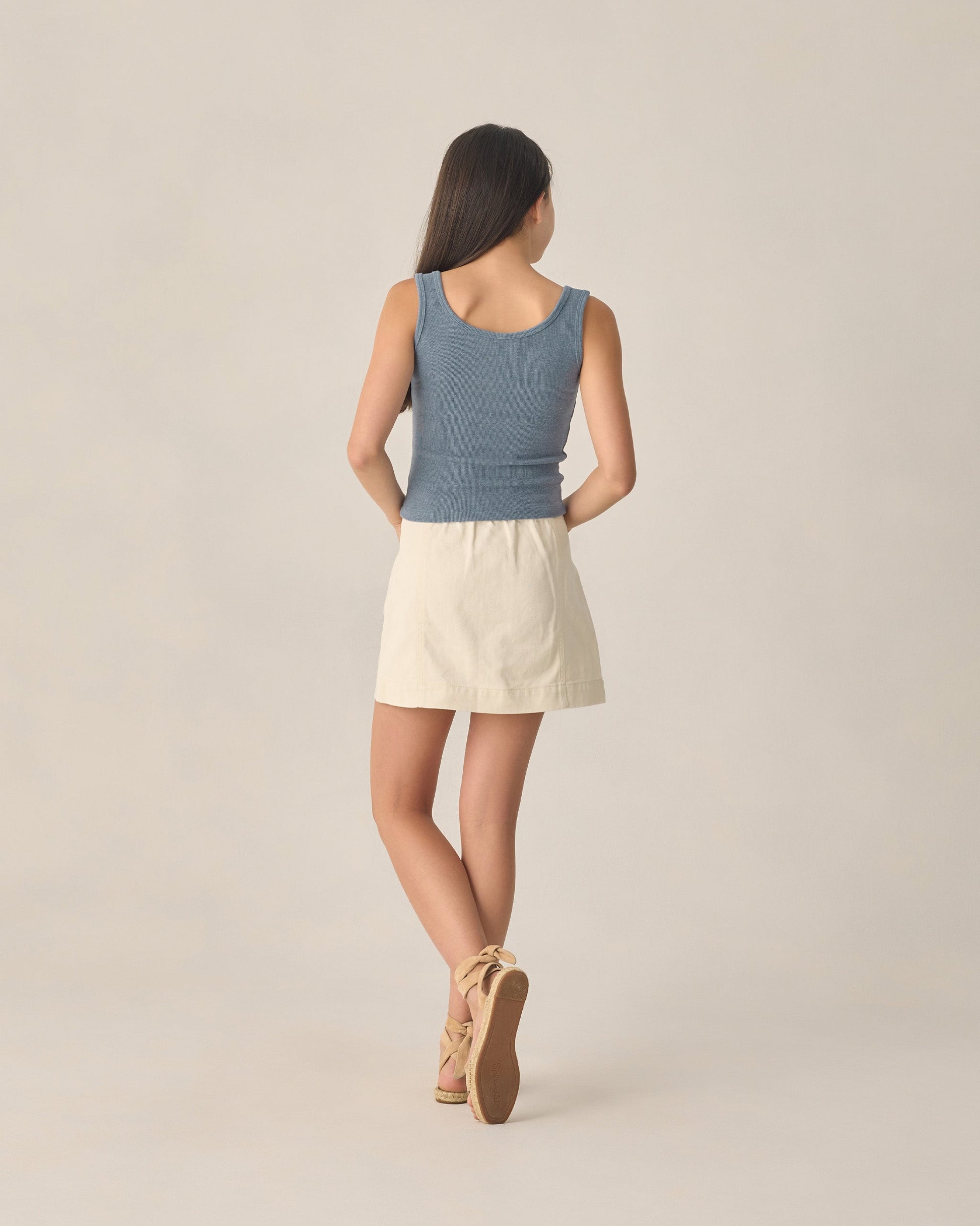 Teen Ribbed Tank Heathered Marine