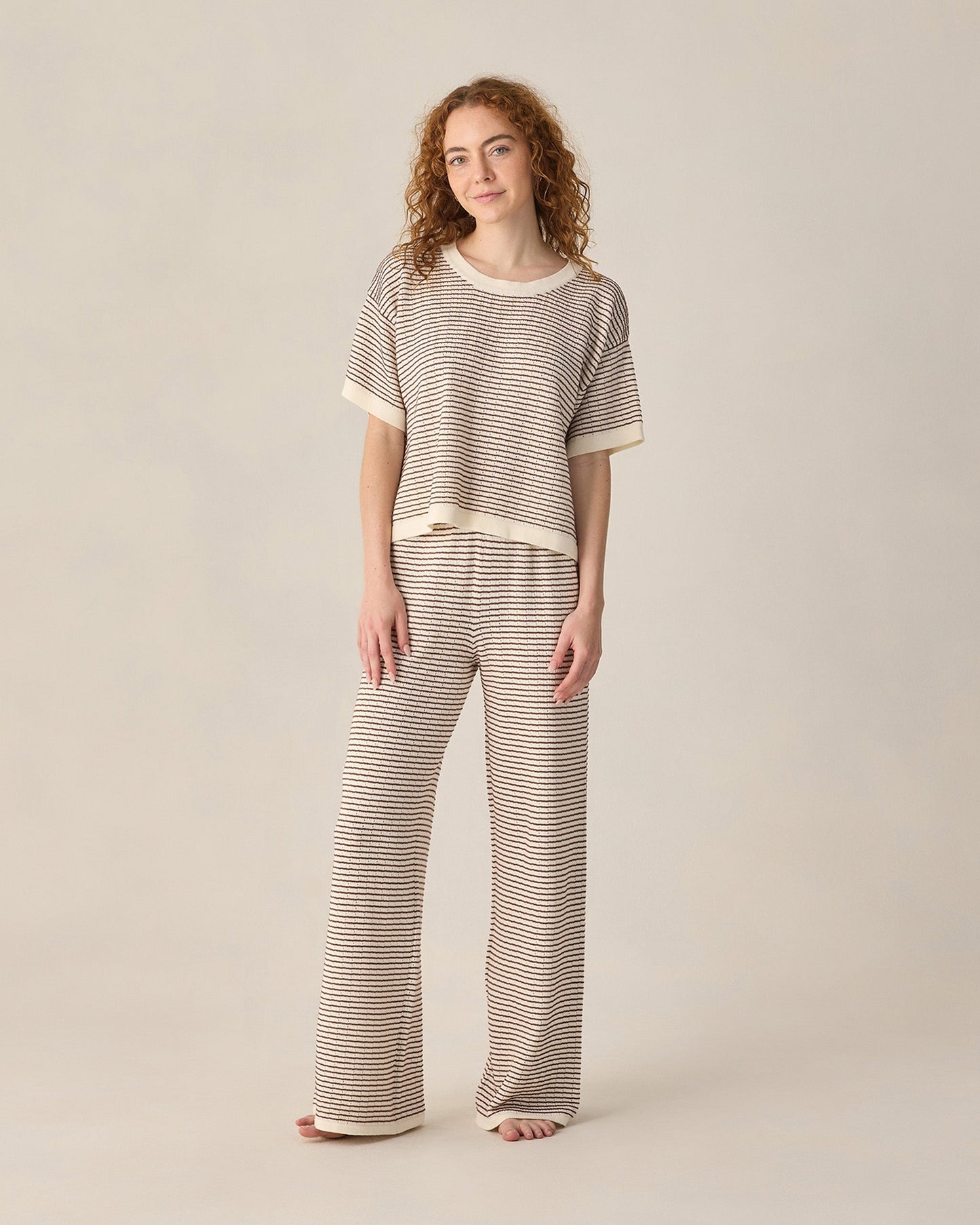 Women's Knit Wide Leg Pant Chocolate Stripe