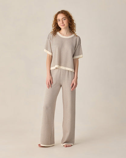 Women's Knit Wide Leg Pant Chocolate Stripe