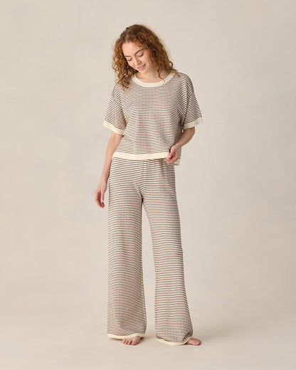 Women's Boxy Crop Knit Tee Chocolate Stripe