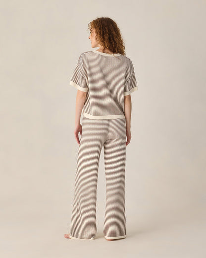 Women's Knit Wide Leg Pant Chocolate Stripe