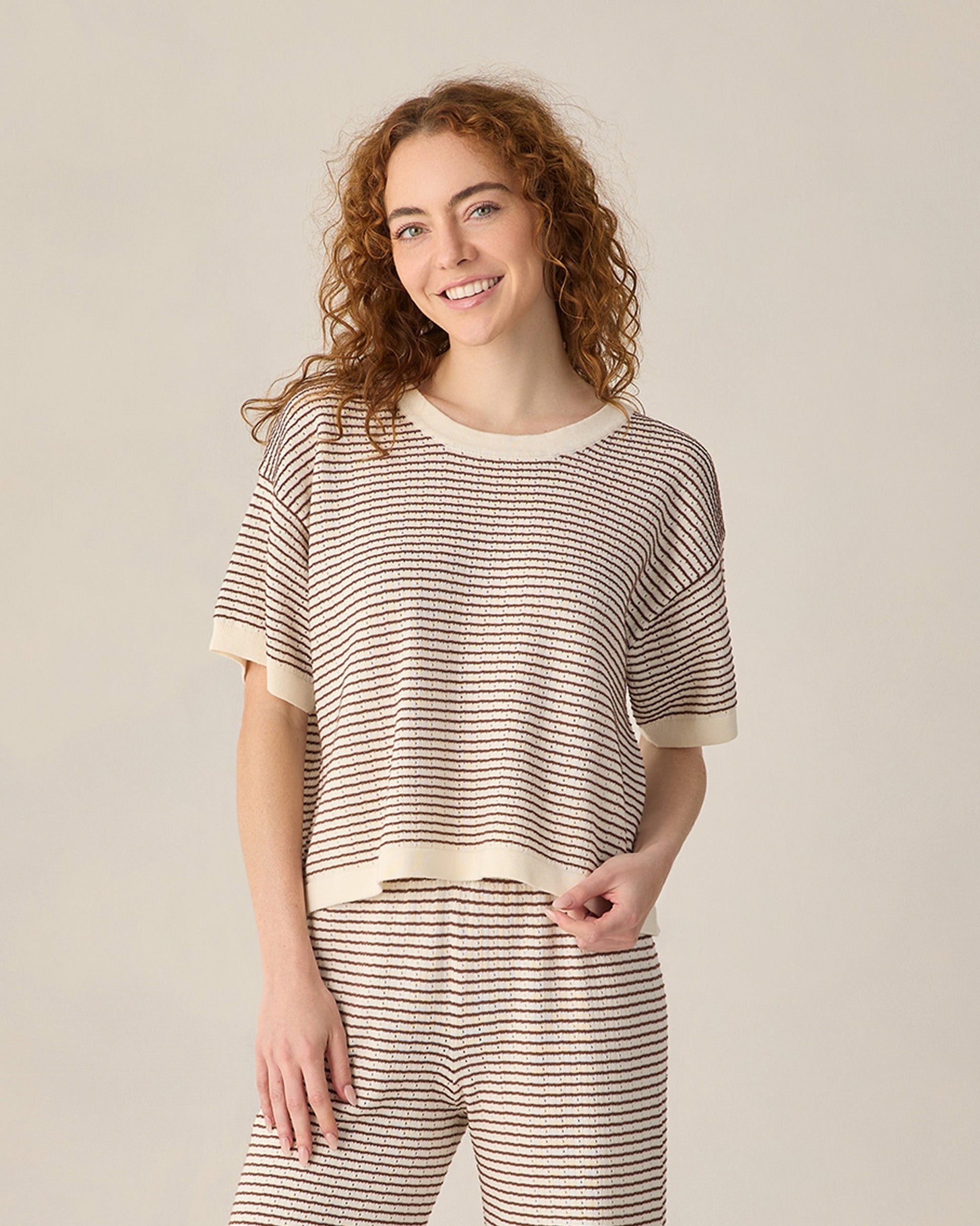 Women's Knit Wide Leg Pant Chocolate Stripe