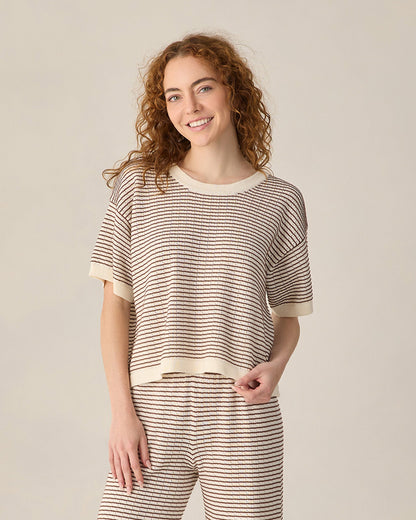 Women's Knit Wide Leg Pant Chocolate Stripe