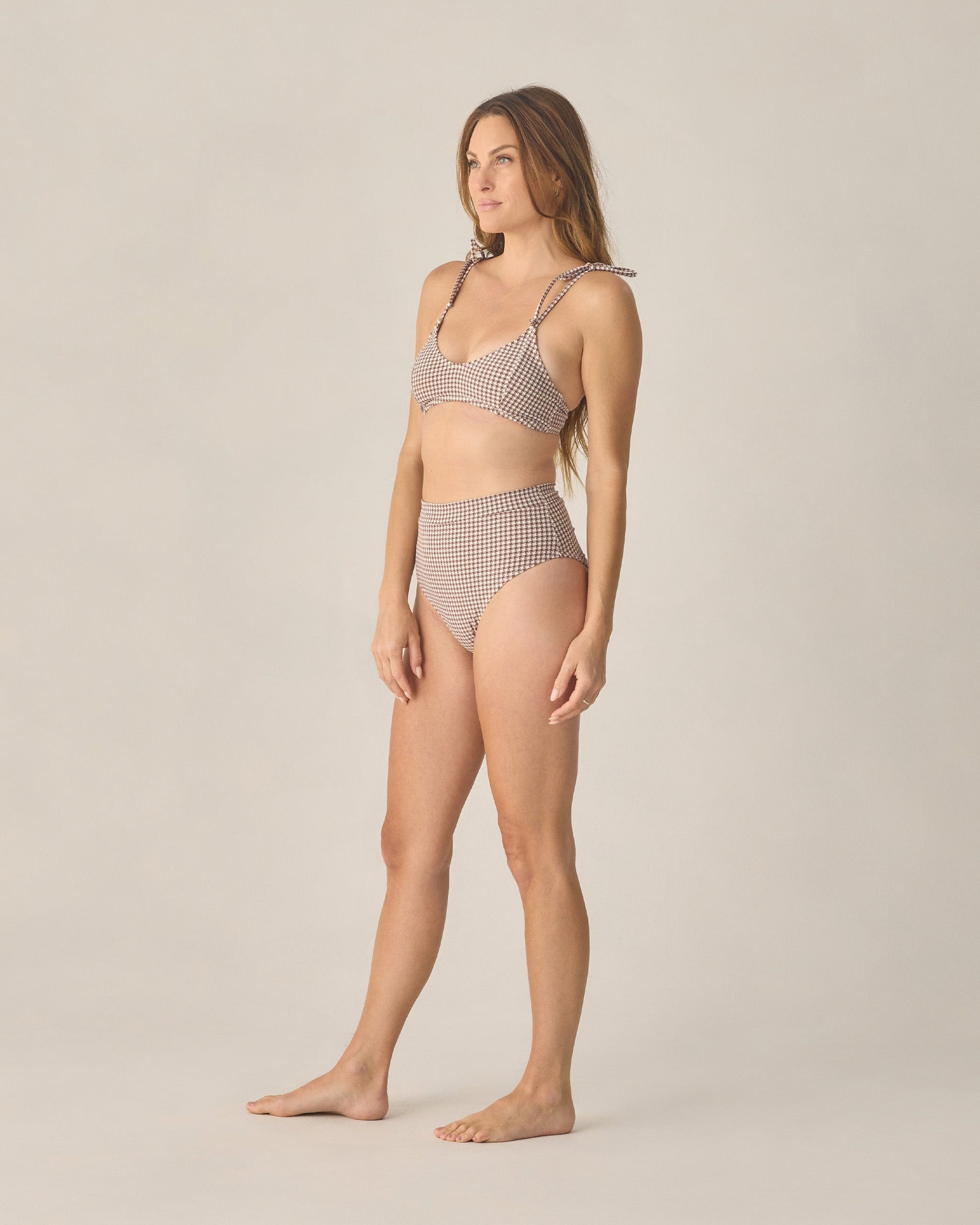 Women's Banded High Cut Bikini Bottom Chocolate Houndstooth