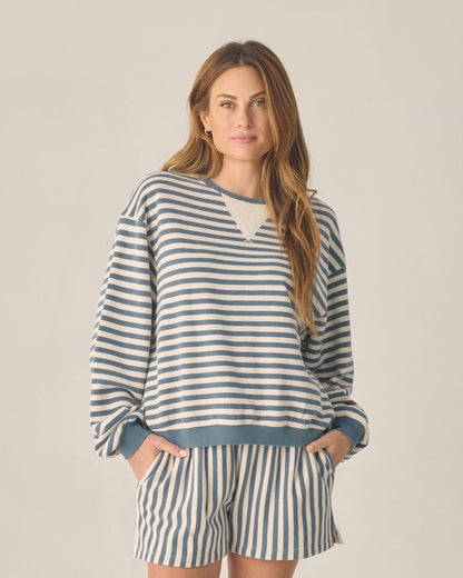 Women's Oversized Crew + Short Set Marine Stripe