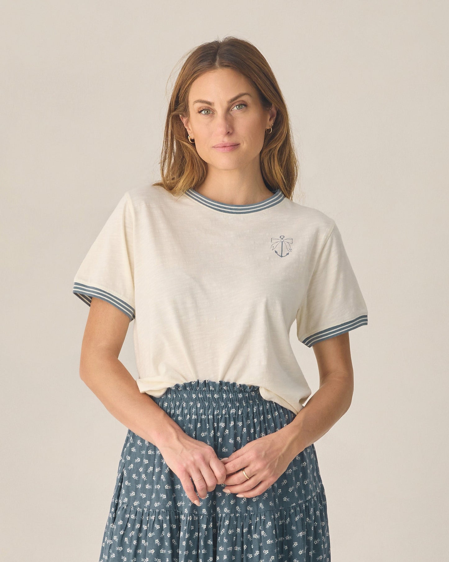 Women's Ringer Tee Anchor Bow
