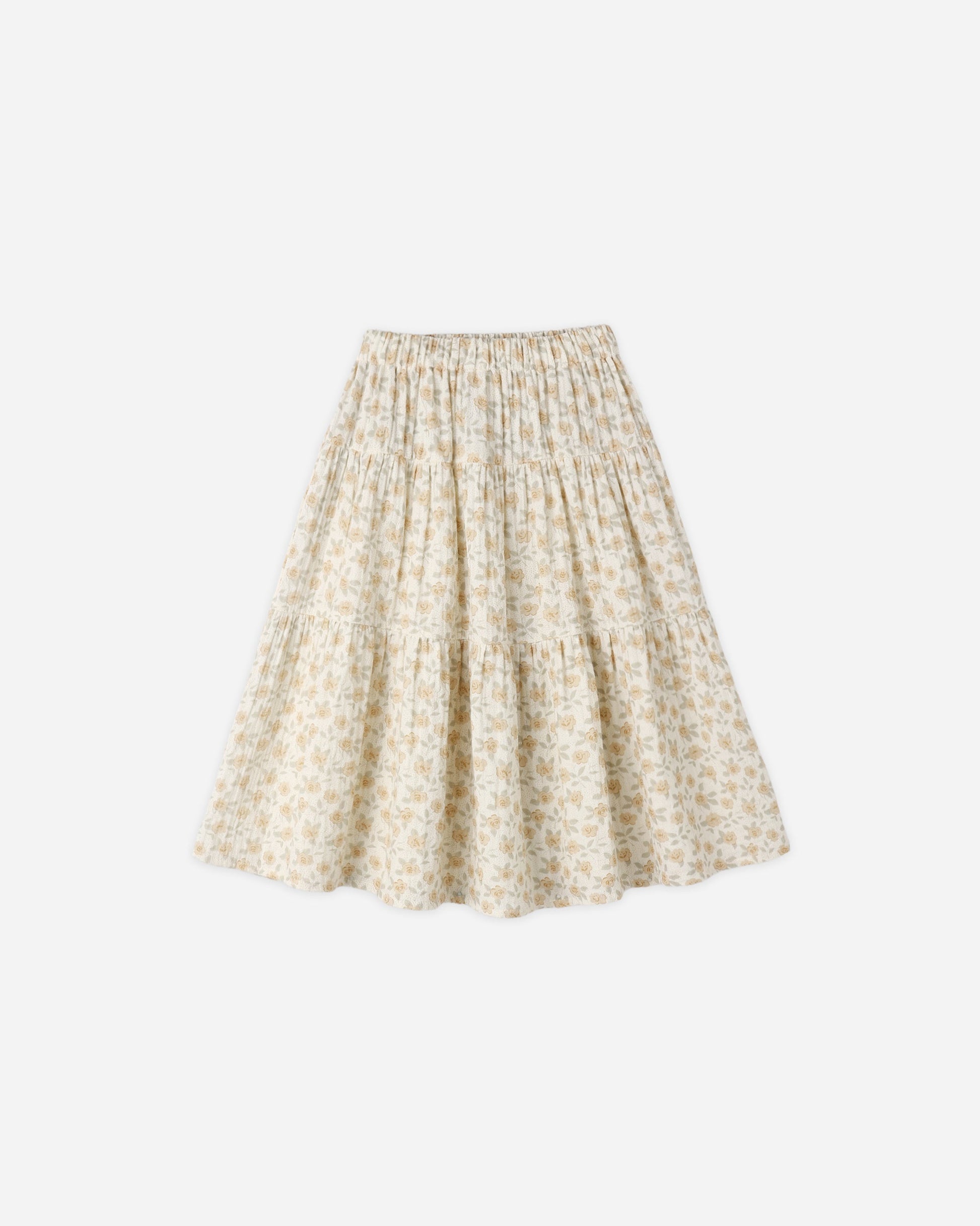 Tiered Midi Skirt Yellow Floral