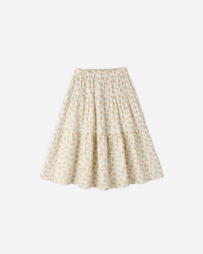 Tiered Midi Skirt Yellow Floral