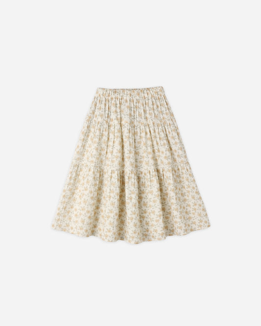Tiered Midi Skirt Yellow Floral