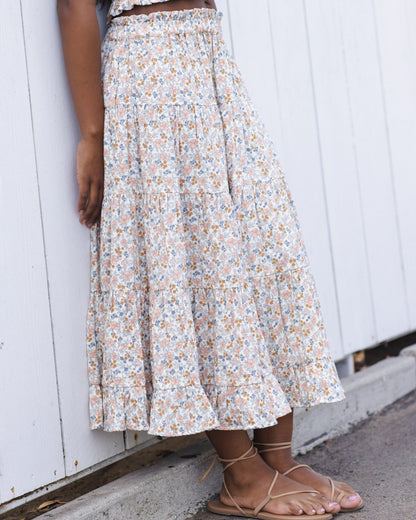 Teen Ruffle Tiered Maxi Skirt Flower Fields